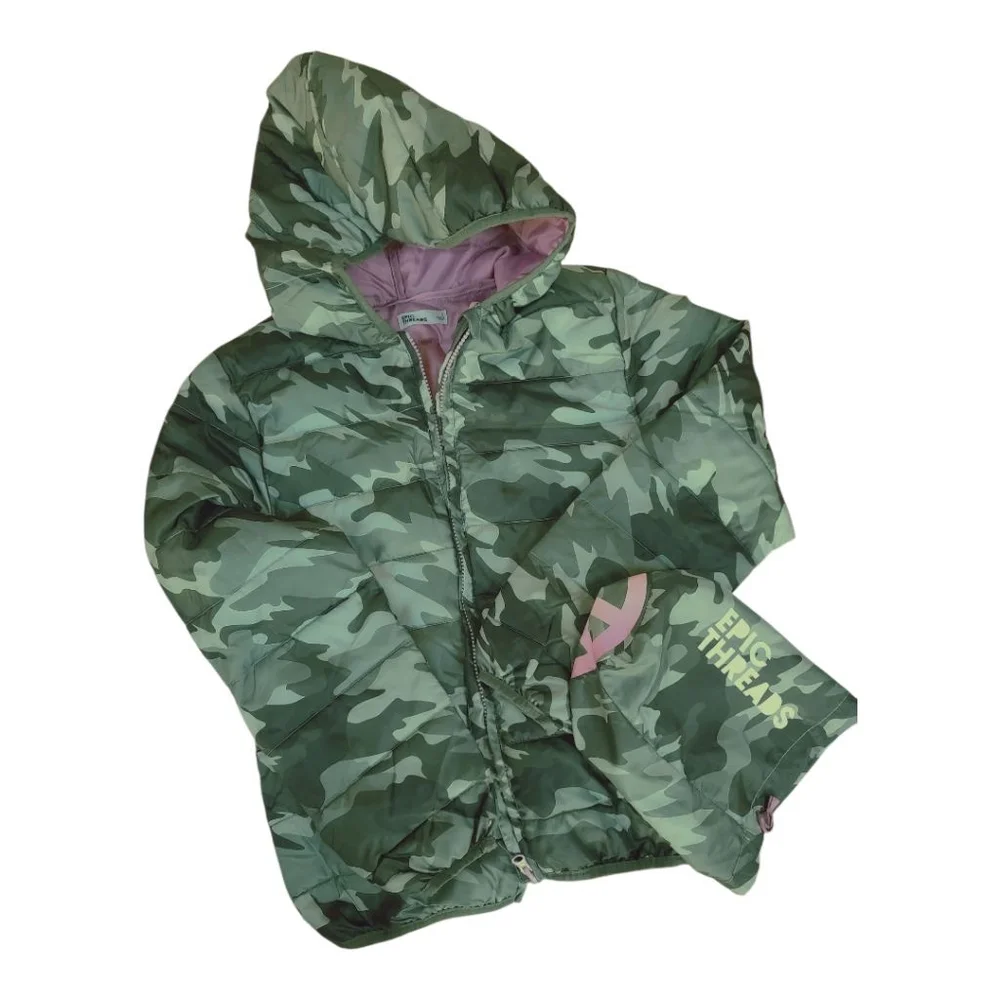 Epic Threads Girls Camo Hooded Puffer Jacket L